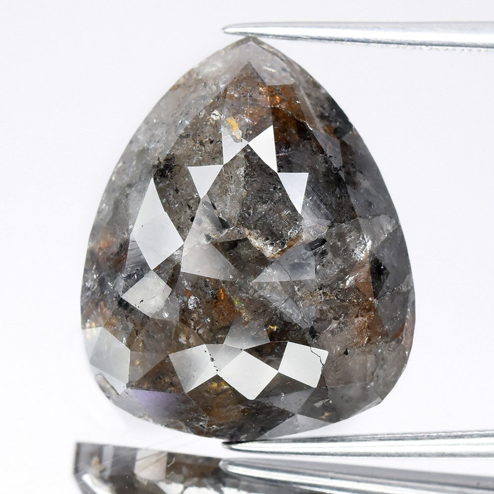 20.96ct Pear Rose Cut Natural Untreated Fancy Salt & Pepper Diamond Opaque AAA