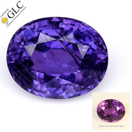 GLC CERTIFIED 4.33ct Oval Natural Color Change Sapphire - Unheated, Africa Gem