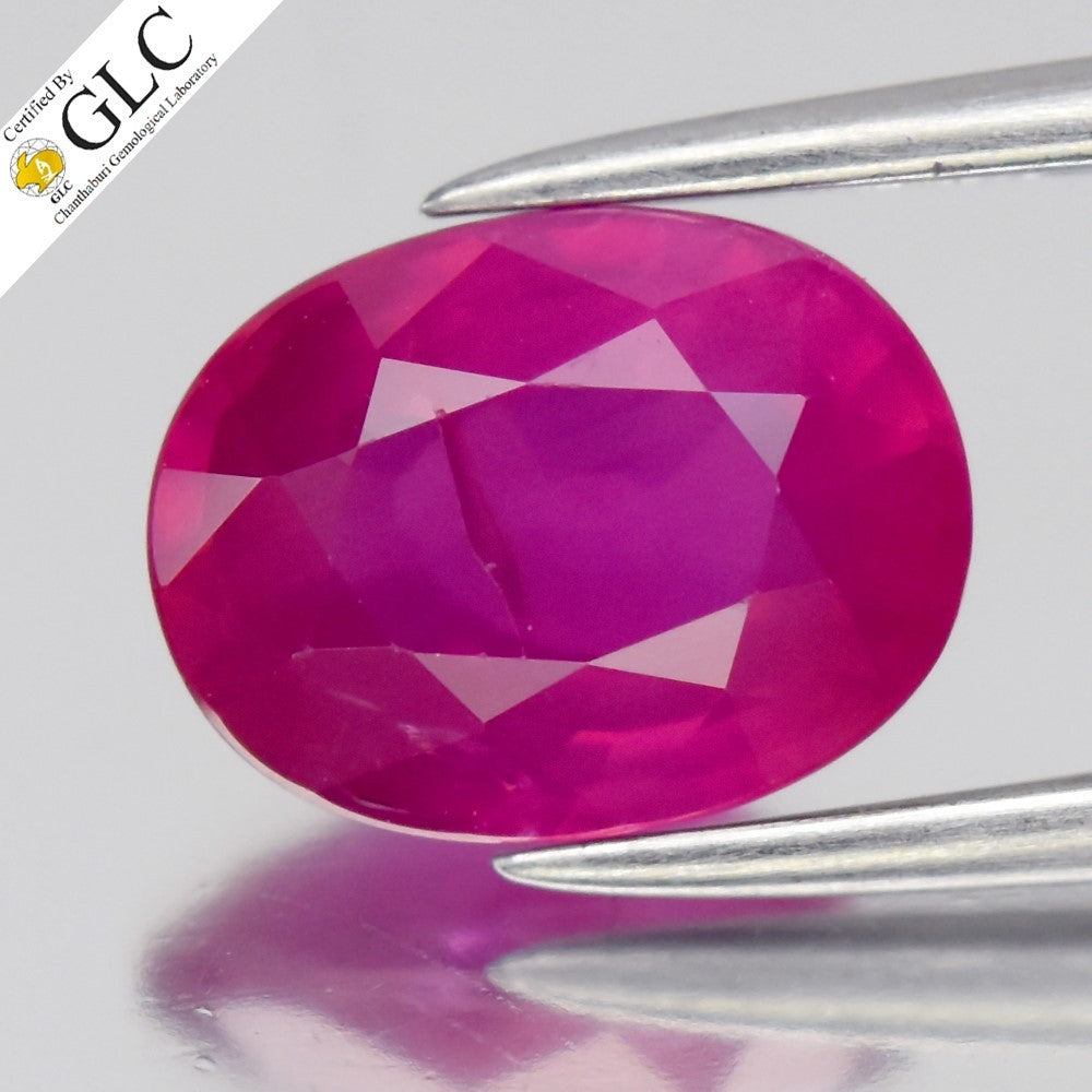 GLC CERTIFIED 2.05ct Oval Natural Purple Red Ruby - Unheated, Mozambique Gem