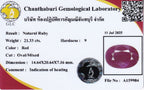 Laboratory report for GLC CERTIFIED Big! 21.33ct Oval Natural Red Ruby - Heated, Mozambique Gemstone