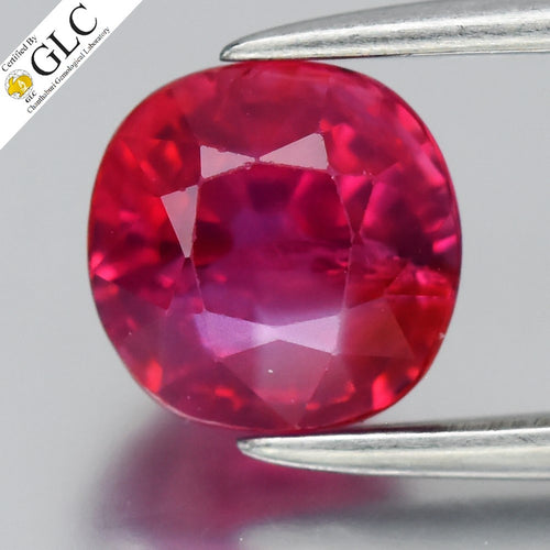 GLC CERTIFIED 1.21ct VS Cushion Natural Purple Red Ruby - Unheated, Gemstone — view 1