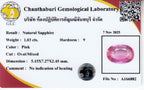 Laboratory report for GLC CERTIFIED 1.03ct VVS Oval Natural Pink Sapphire - Unheated Mozambique Gem