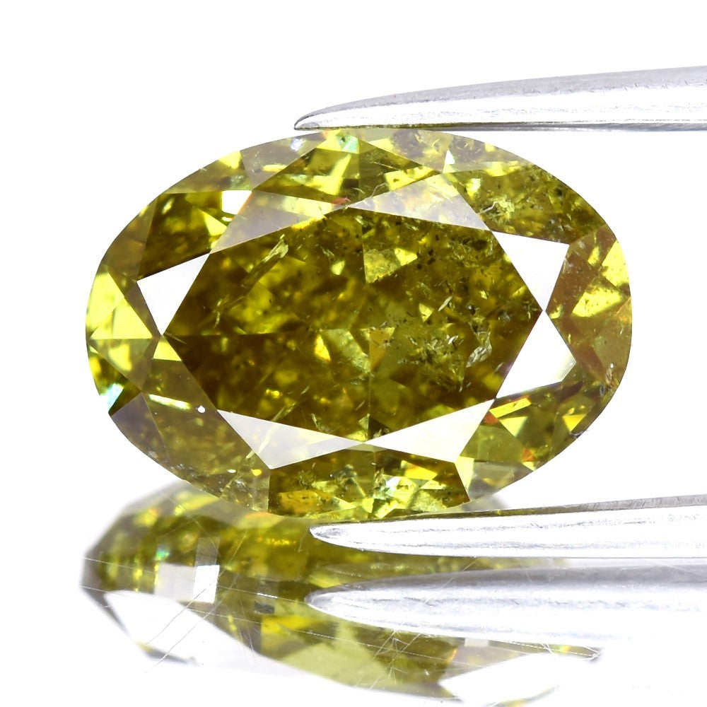 3.53ct Oval Natural Untreated Fancy Deep Greenish Yellow Diamond SI2