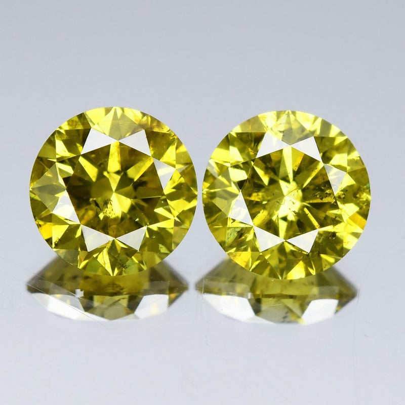 Pair 2pcs/2.03ct Round Brilliant Natural Treated Fancy Intense Yellow Diamond