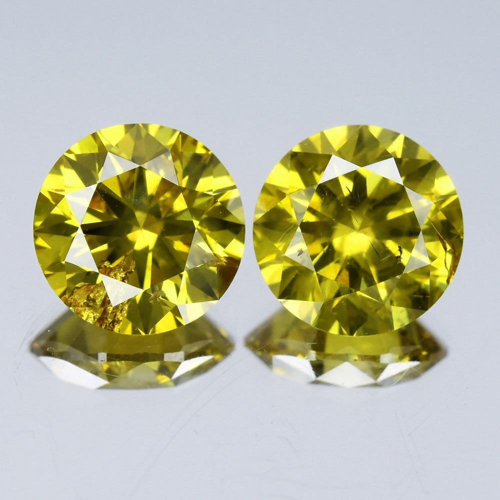Pair 2pcs/2.15ct Round Brilliant Natural Treated Fancy Intense Yellow Diamond