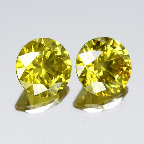 Pair 2pcs/2.15ct Round Brilliant Natural Treated Fancy Intense Yellow Diamond