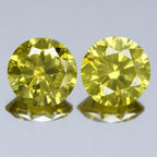 Pair 2pcs/2.08ct Round Brilliant Natural Treated Fancy Intense Yellow Diamond