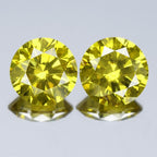 Pair 2pcs/2.03ct Round Brilliant Natural Treated Fancy Intense Yellow Diamond