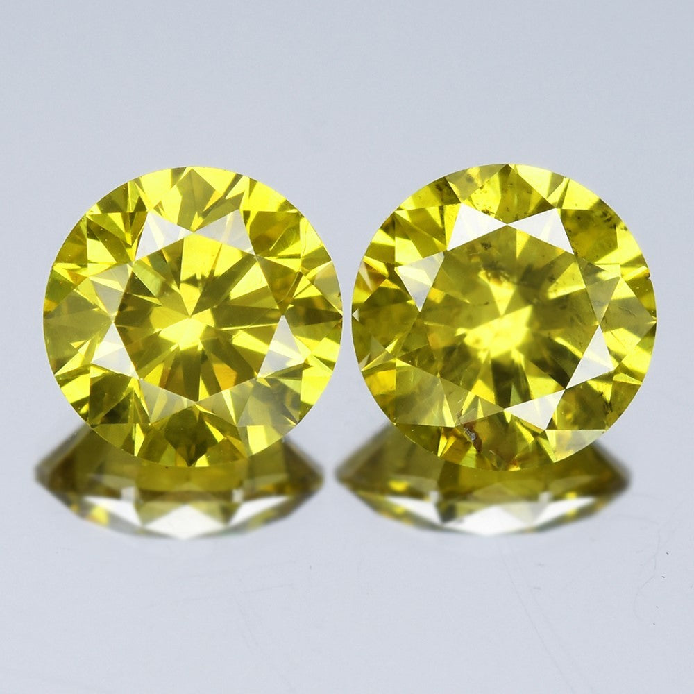 Pair 2pcs/2.03ct Round Brilliant Natural Treated Fancy Intense Yellow Diamond