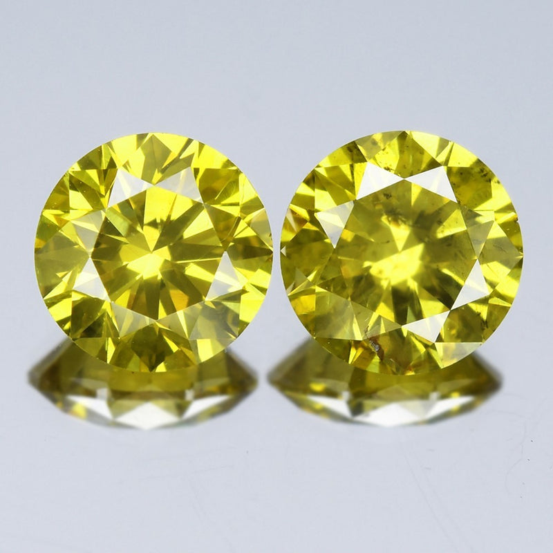 Pair 2pcs/2.03ct Round Brilliant Natural Treated Fancy Intense Yellow Diamond