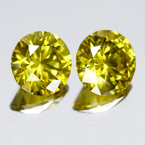 Pair 2pcs/2.03ct Round Brilliant Natural Treated Fancy Intense Yellow Diamond