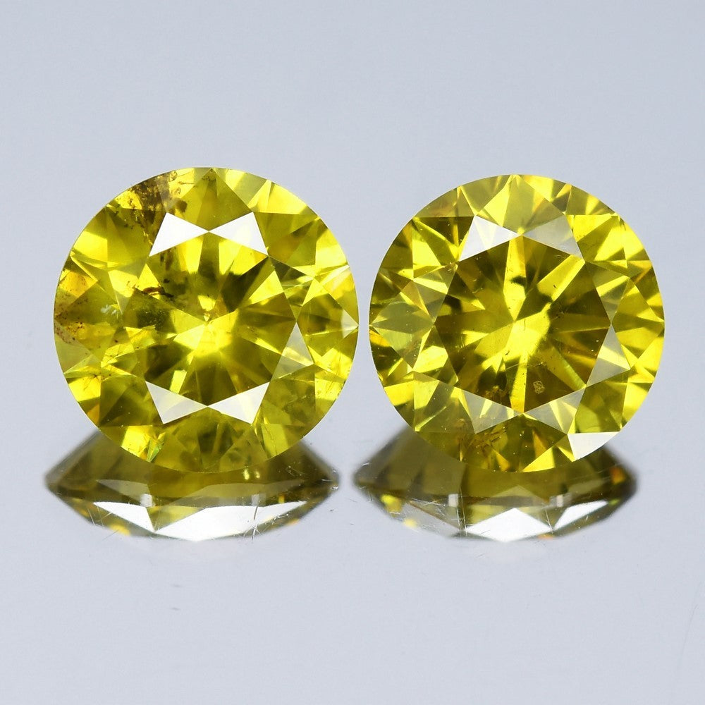 Pair 2pcs/2.05ct Round Brilliant Natural Treated Fancy Intense Yellow Diamond