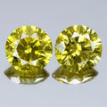Pair 2pcs/2.06ct Round Brilliant Natural Treated Fancy Intense Yellow Diamond