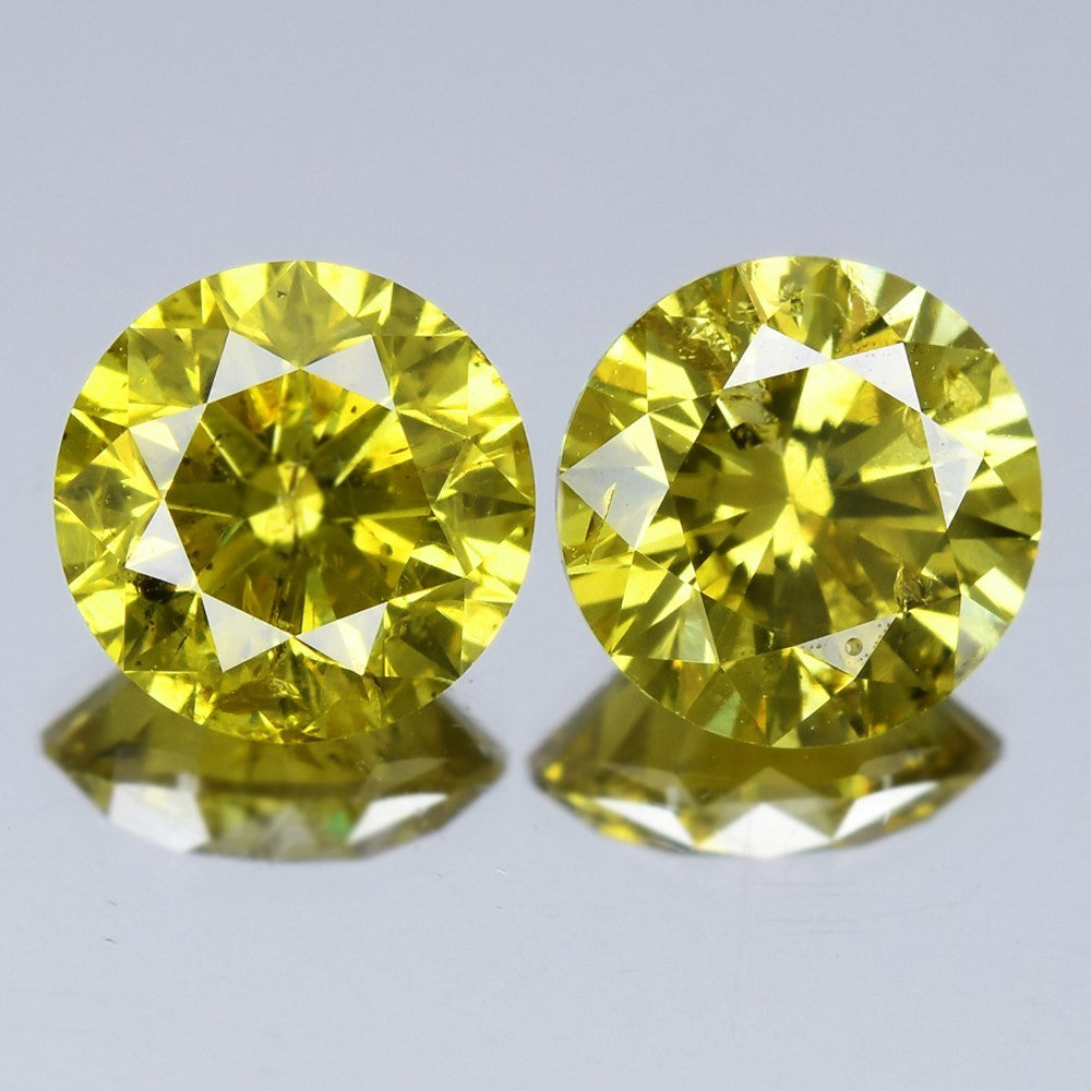 Pair 2pcs/2.06ct Round Brilliant Natural Treated Fancy Intense Yellow Diamond