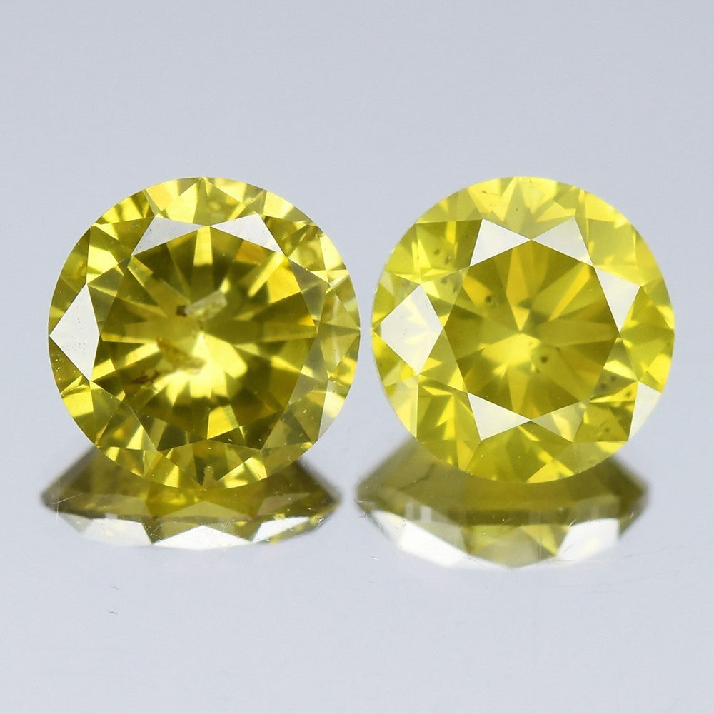 Pair 2pcs/1.73ct Round Brilliant Natural Treated Fancy Intense Yellow Diamond
