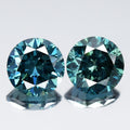 Pair 2p/2.08ct Round Brilliant Natural Treated Fancy Bluish Green Diamond SI1