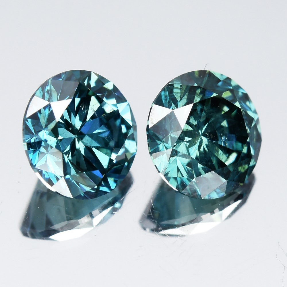 Pair 2p/2.08ct Round Brilliant Natural Treated Fancy Bluish Green Diamond SI1