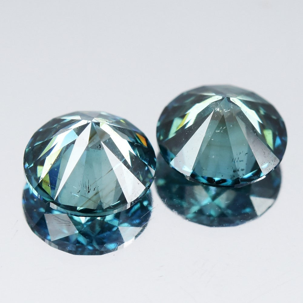 Pair 2p/2.08ct Round Brilliant Natural Treated Fancy Bluish Green Diamond SI1