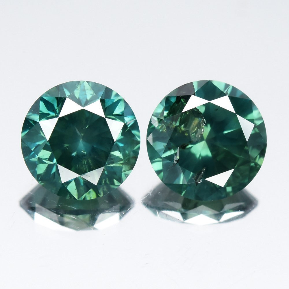 Pair 2p/1.92ct Round Brilliant Natural Treated Fancy Bluish Green Diamond SI1