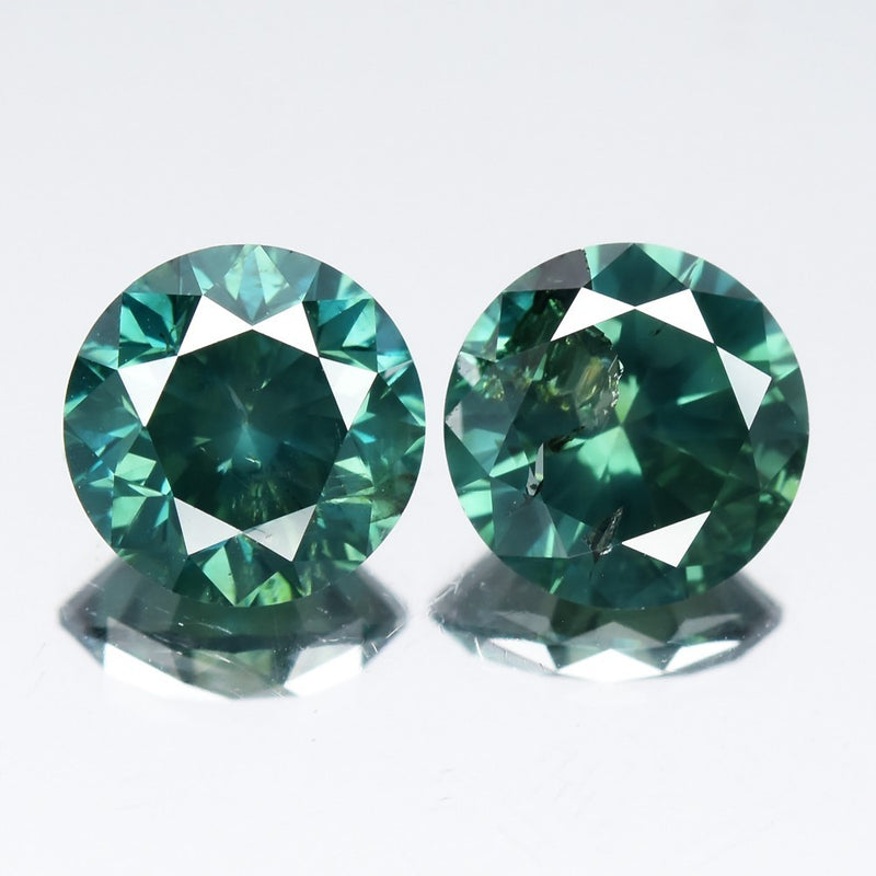 Pair 2p/1.92ct Round Brilliant Natural Treated Fancy Bluish Green Diamond SI1