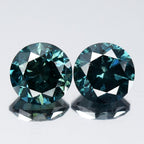 Pair 2p/1.98ct Round Brilliant Natural Treated Fancy Bluish Green Diamond SI1