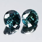 Pair 2p/1.98ct Round Brilliant Natural Treated Fancy Bluish Green Diamond SI1