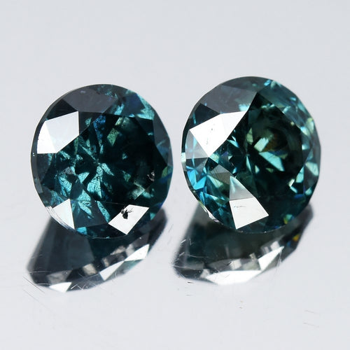 Pair 2p/1.98ct Round Brilliant Natural Treated Fancy Bluish Green Diamond SI1