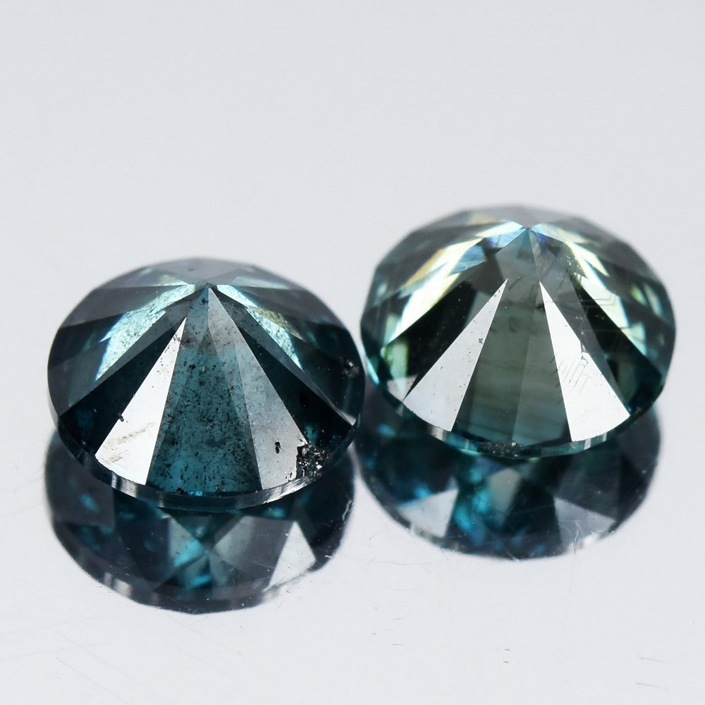 Pair 2p/1.98ct Round Brilliant Natural Treated Fancy Bluish Green Diamond SI1