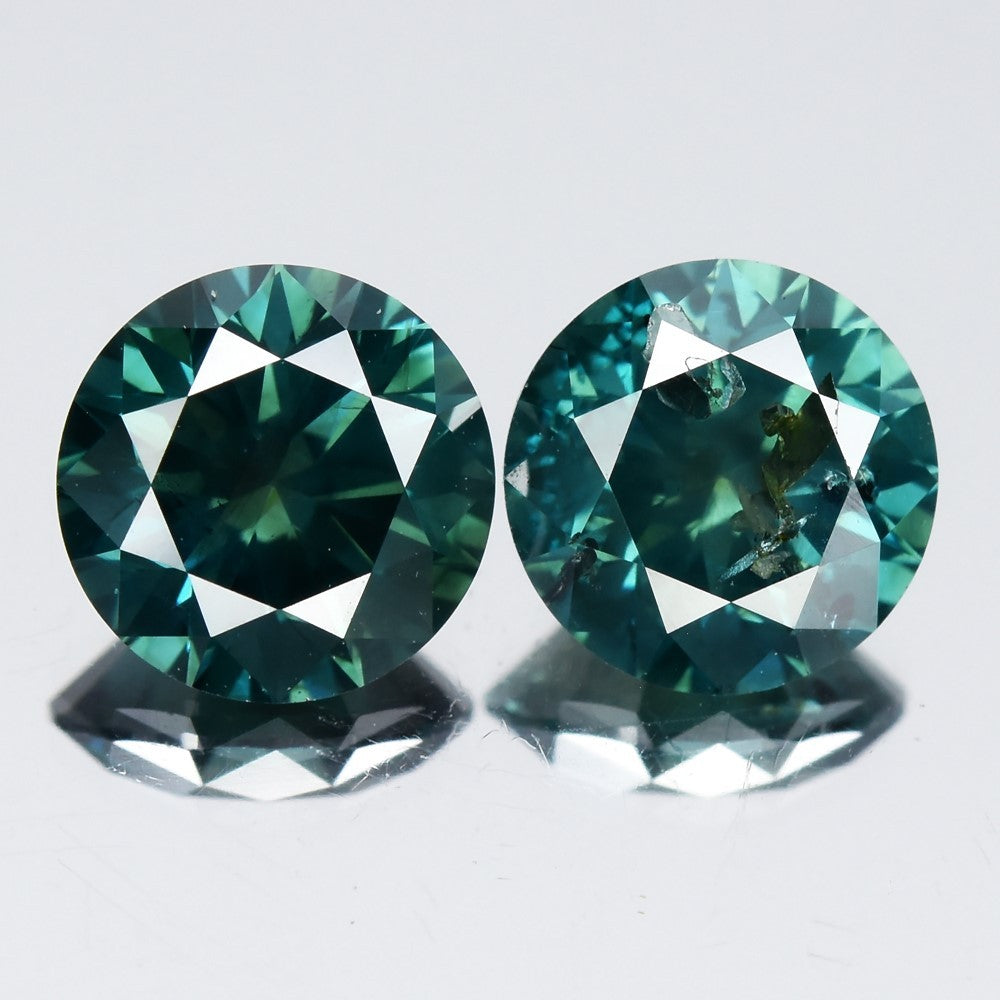 Pair 2p/2.05ct Round Brilliant Natural Fancy Treated Bluish Green Diamond SI2