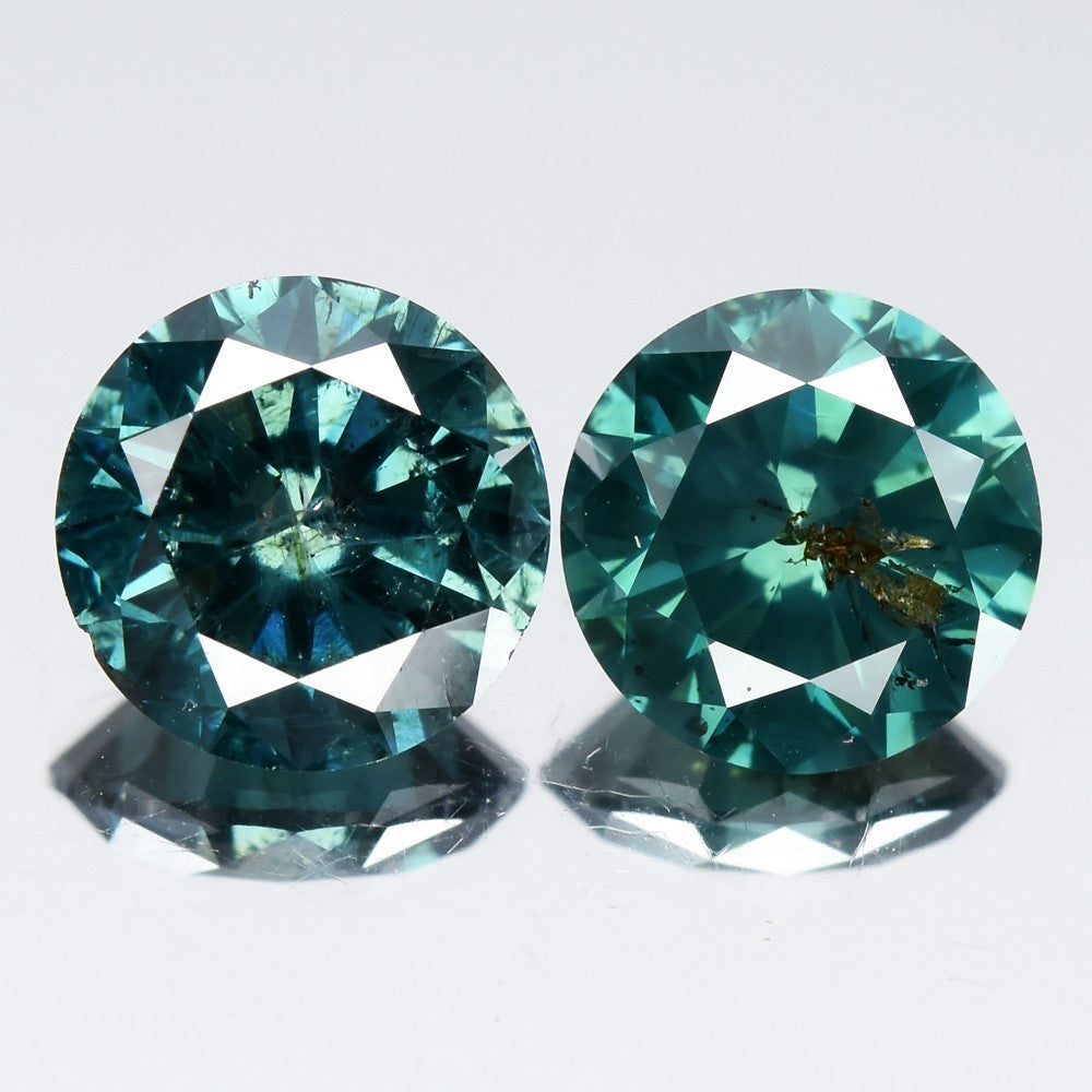 Pair 2p/2.20ct Round Brilliant Natural Treated Fancy Bluish Green Diamond SI2