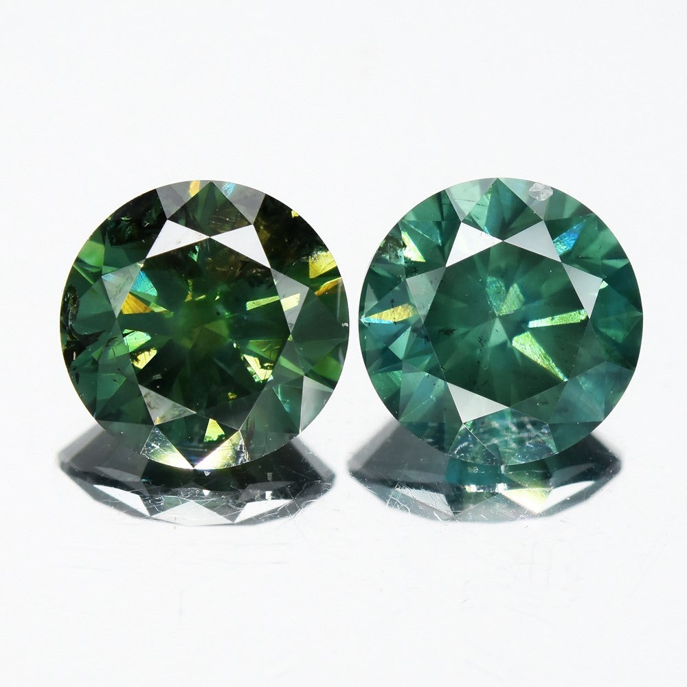 Pair 2p/3.13ct Round Brilliant Natural Treated Fancy Bluish Green Diamond SI2