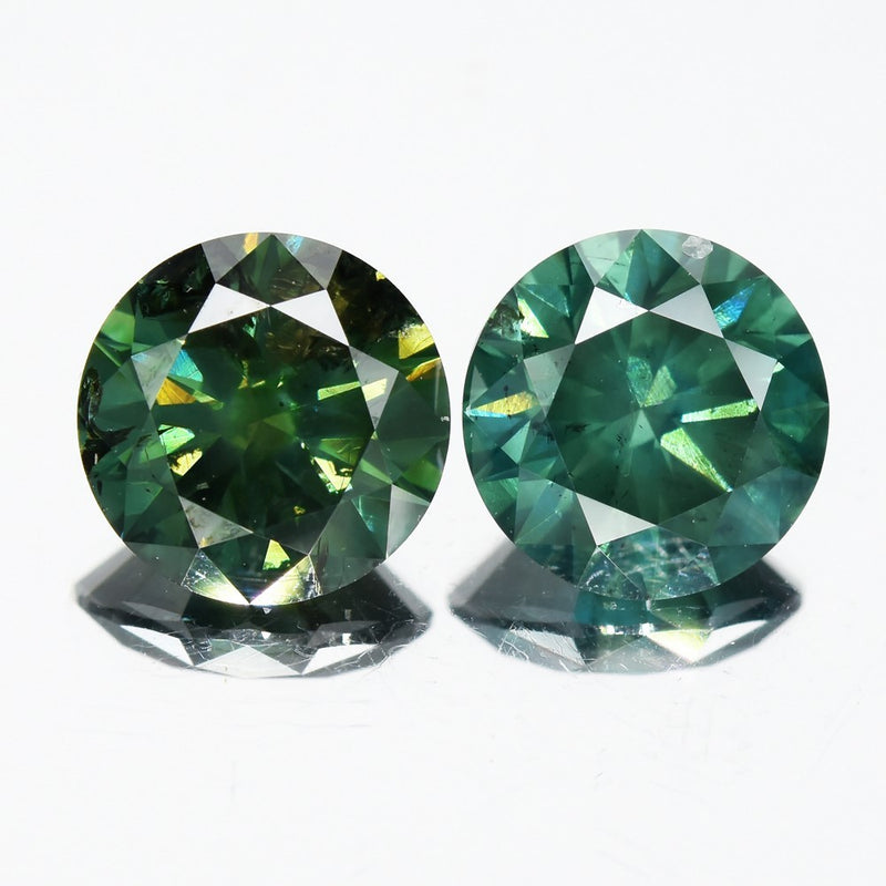 Pair 2p/3.13ct Round Brilliant Natural Treated Fancy Bluish Green Diamond SI2