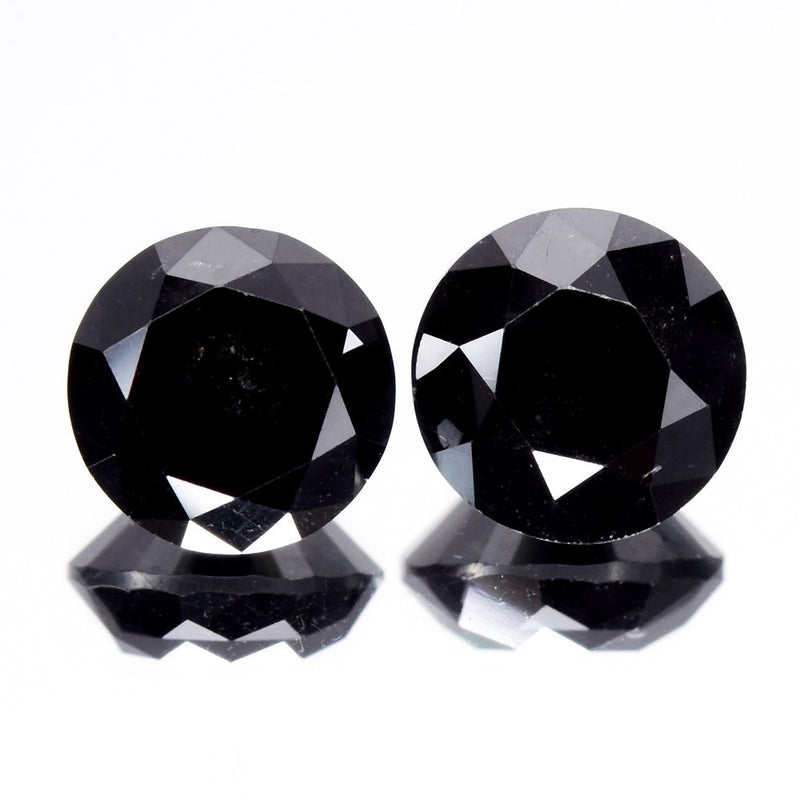 Pair 2pcs/5.28ct Round Brilliant Natural Fancy Jet Black Diamond Opaque (AAA)