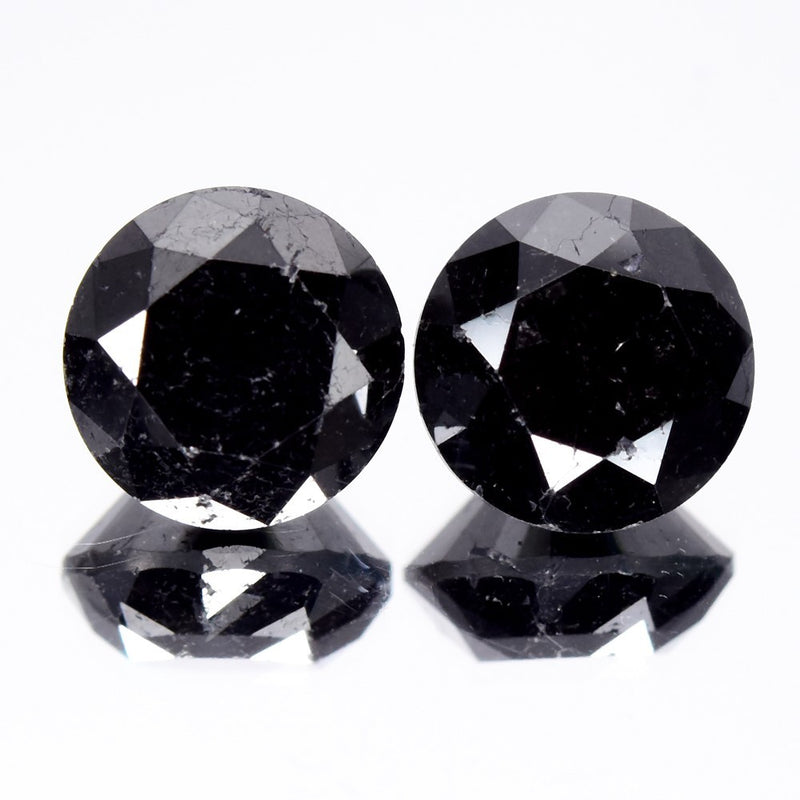 Pair 2pcs/5.51ct Round Brilliant Natural Fancy Jet Black Diamond Opaque (AAA)