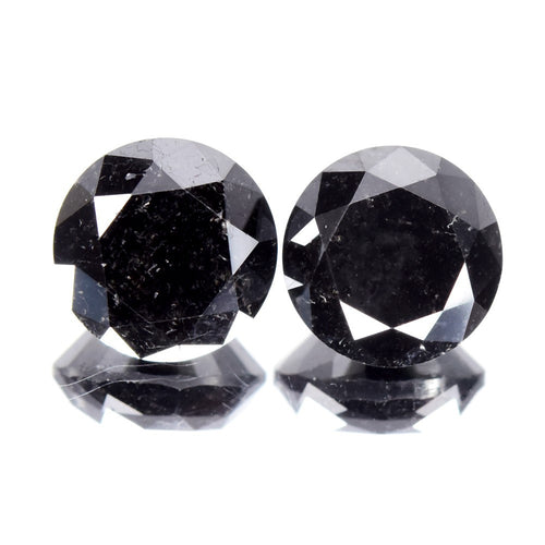 Pair 2pcs/5.17ct Round Brilliant Natural Fancy Jet Black Diamond Opaque (AAA) — view 1