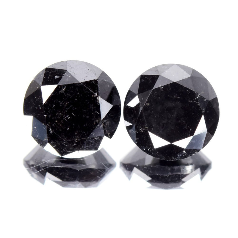 Pair 2pcs/5.17ct Round Brilliant Natural Fancy Jet Black Diamond Opaque (AAA)