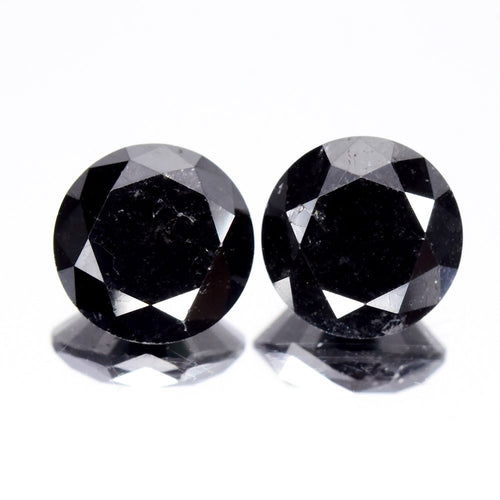 Pair 2pcs/4.12ct Round Brilliant Natural Fancy Jet Black Diamond Opaque (AAA) — view 1