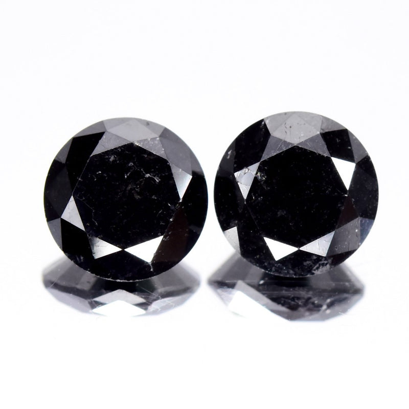 Pair 2pcs/4.12ct Round Brilliant Natural Fancy Jet Black Diamond Opaque (AAA)