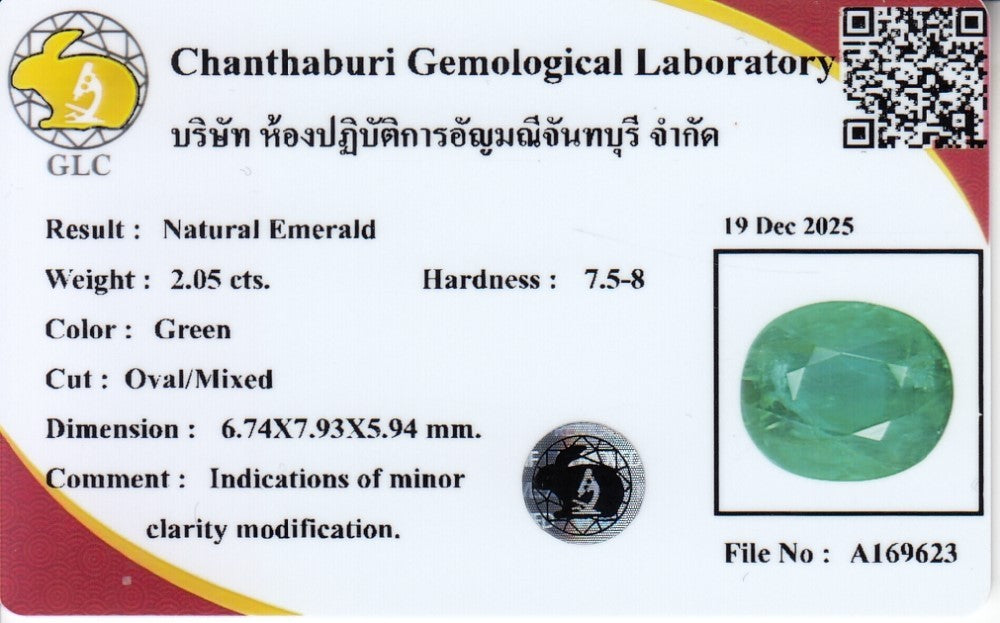 Laboratory report for GLC CERTIFIED 2.05ct Oval Natural Green Emerald - Colombia Gemstone