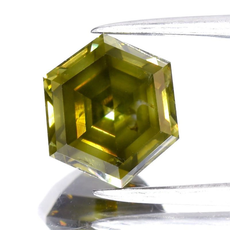 1.76ct Hexagon Natural Untreated Fancy Deep Yellowish Green Diamond SI2
