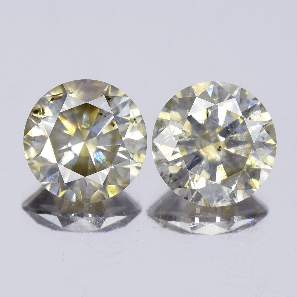 Pair 2pcs/2.03ct t.w Round Brilliant Natural Untreated Fancy Gray Diamond SI1
