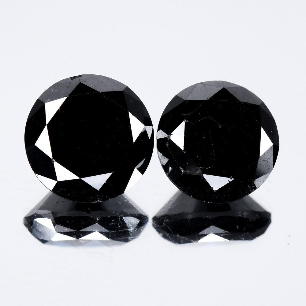 Pair 2pcs/4.53ct Round Brilliant Natural Fancy Jet Black Diamond Opaque (AAA) — view 1