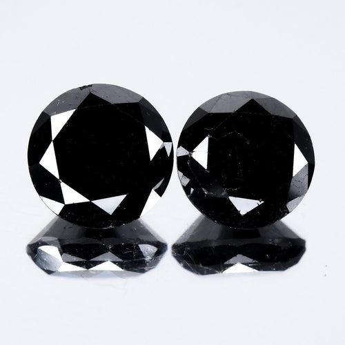 Pair 2pcs/4.53ct Round Brilliant Natural Fancy Jet Black Diamond Opaque (AAA) — view 1
