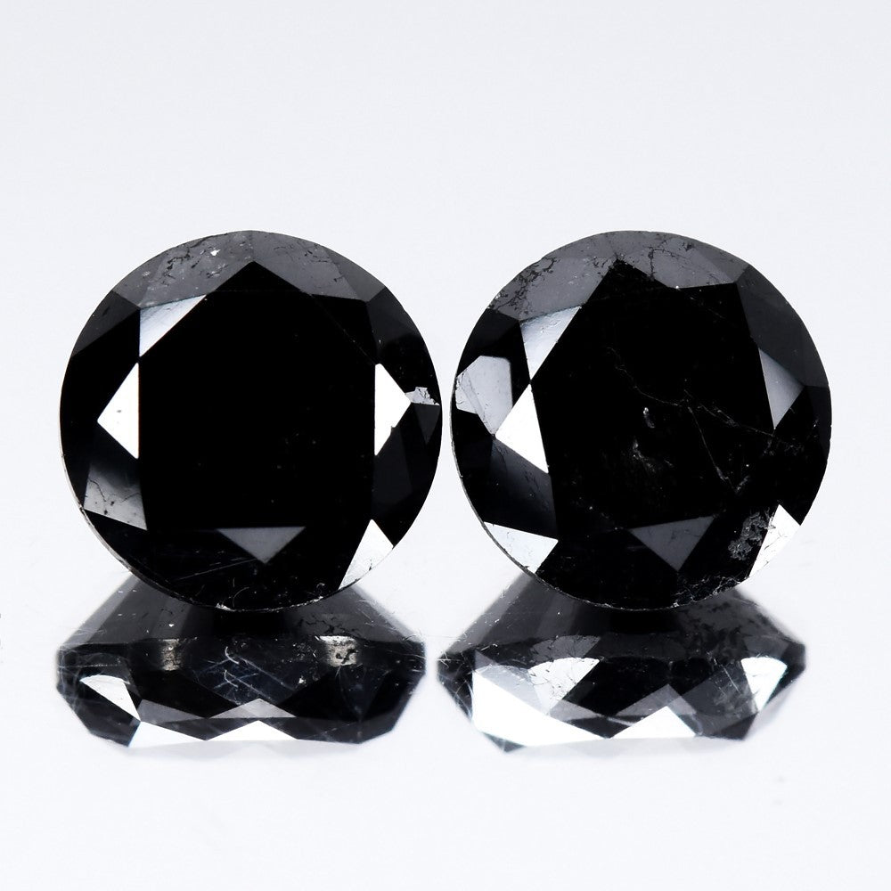 Pair 2pcs/6.54ct Round Brilliant Natural Fancy Jet Black Diamond Opaque (AAA) — view 1