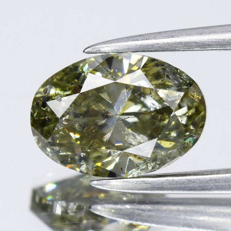 1.00ct Oval Natural Untreated Fancy Green Diamond I1 Color Change (Chameleon)