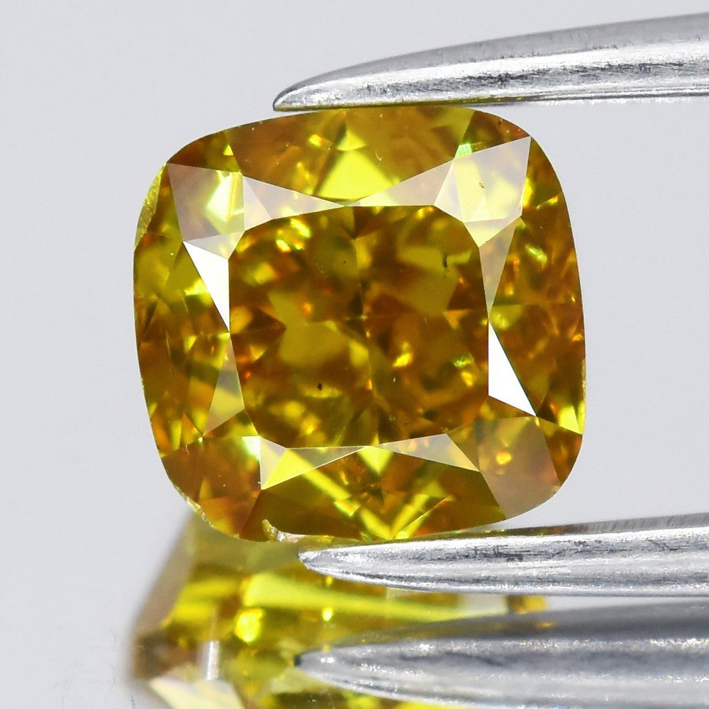 1.00ct Cushion Natural Treated Fancy Deep Yellow Orange VS1 Diamond Africa