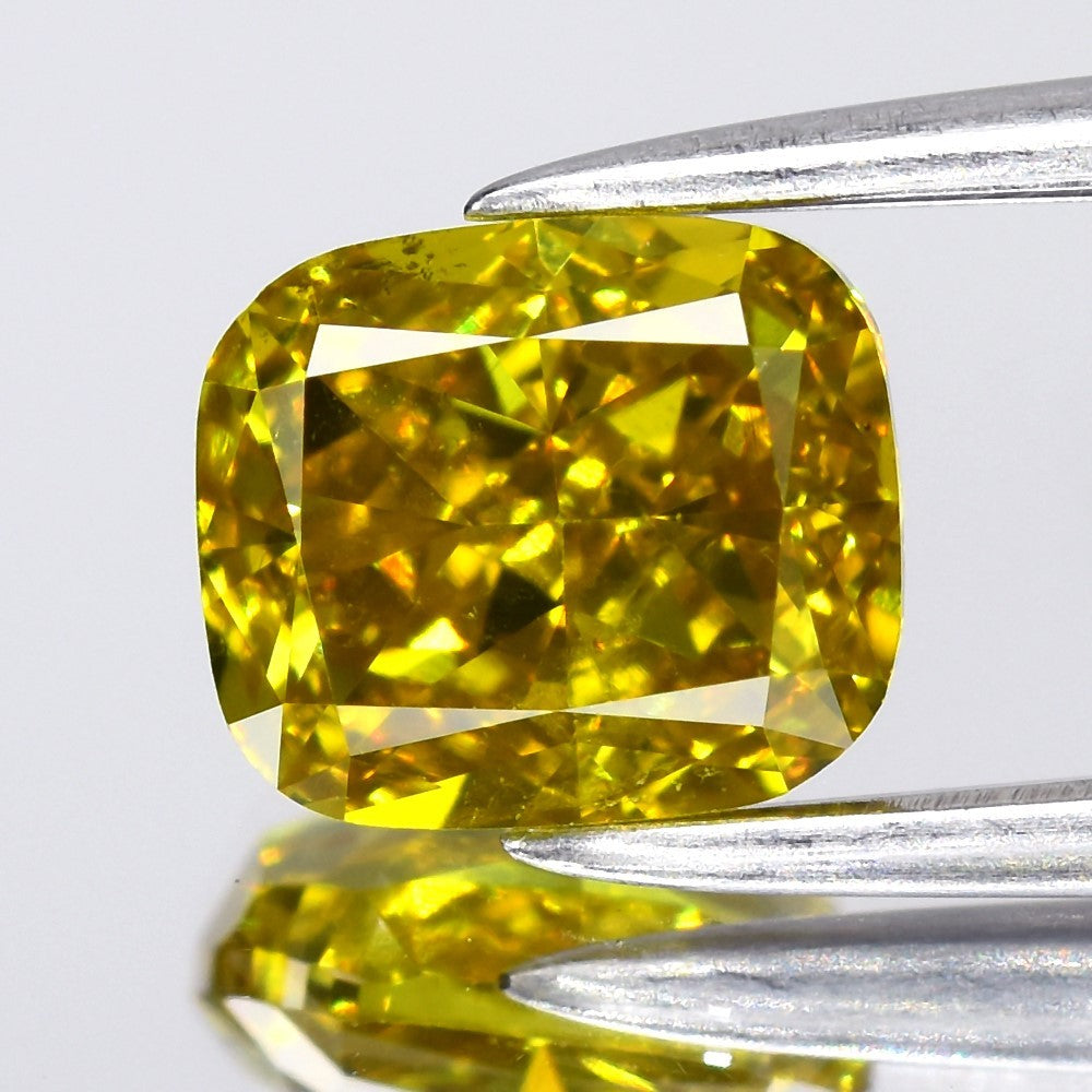 1.06ct 6.06x5.19mm Cushion Natural Treated Fancy Vivid Yellow Diamond VS2
