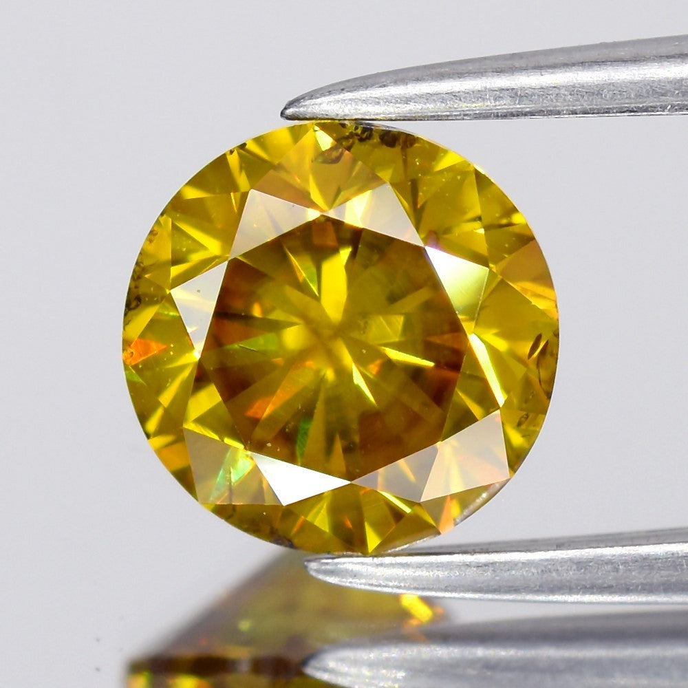 0.90ct 6mm Round Brilliant Natural Treated Fancy Yellow Orange Diamond SI1