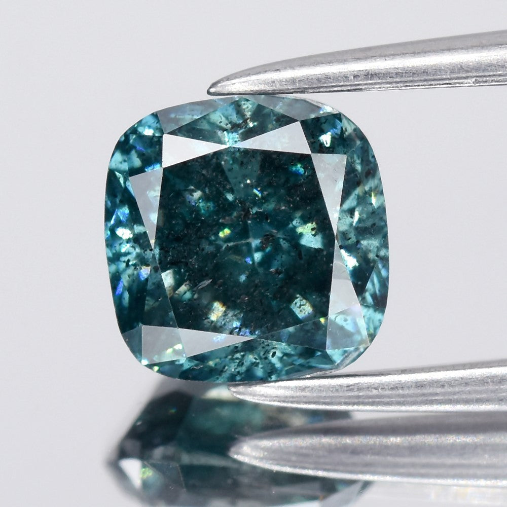 1.06ct 5.67x5.61mm Cushion Natural Treated Fancy Greenish Blue Diamond I1