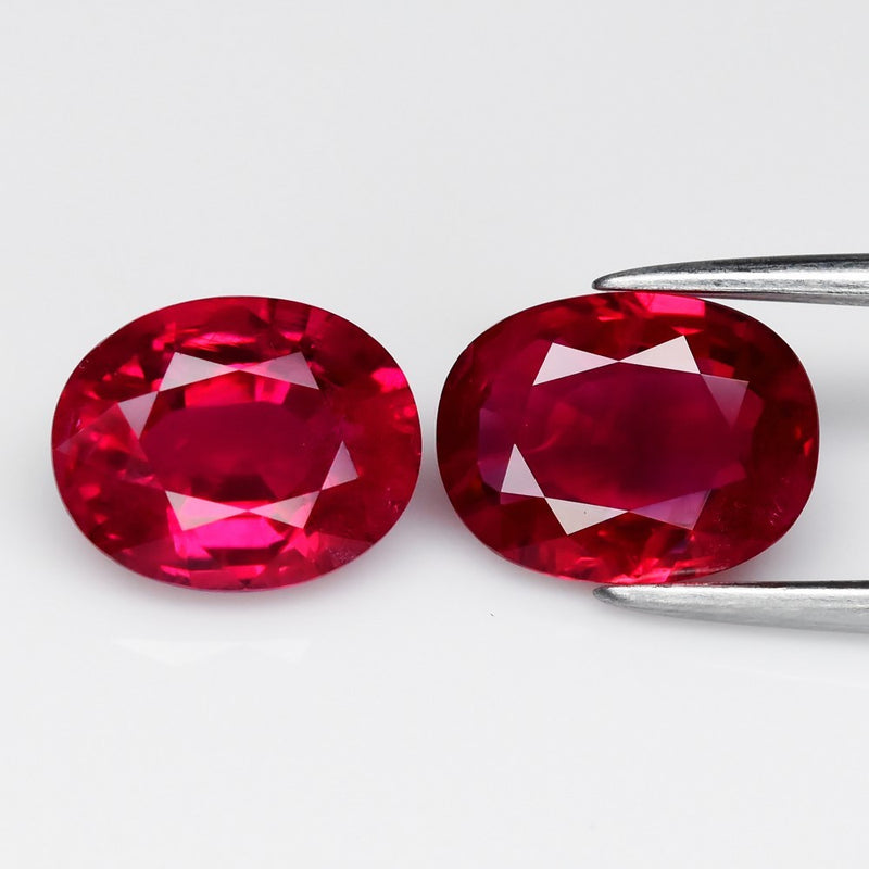 Pair 2pcs/3.07ct Oval Natural Pinkish Red Burmese Ruby - Heated Only No Glass